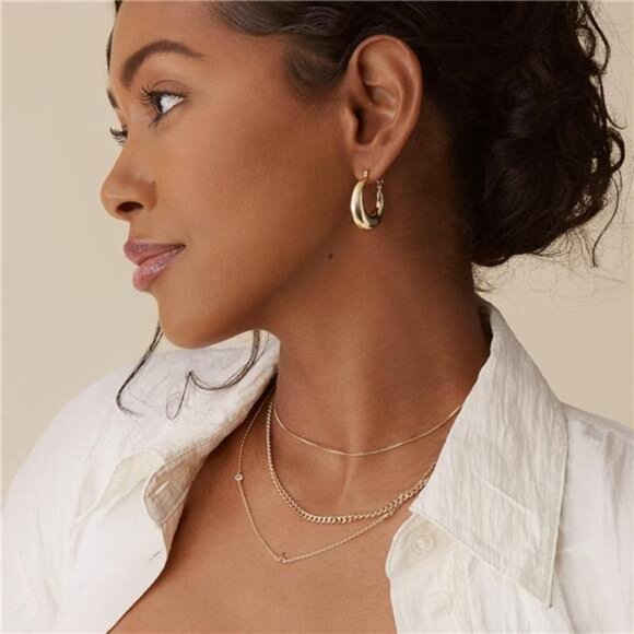 14K Gold Plated Sterling Silver Posts Chunky Hoop Earrings for Women | Thick - Picture 2 of 6